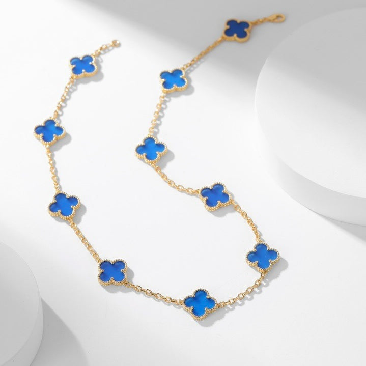 [Stars Jewelry]CLOVER 10 MOTIFS BLUE AGATE NECKLACE