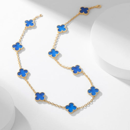 [Stars Jewelry]CLOVER 10 MOTIFS BLUE AGATE NECKLACE