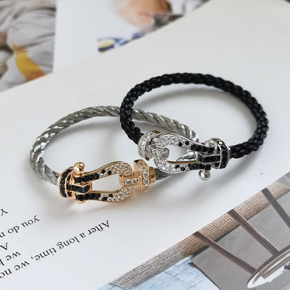 [Stars Jewelry]FORCE LARGE HORSESHOE BLACK WHITE DIAMOND BRACELET ROSE GOLD