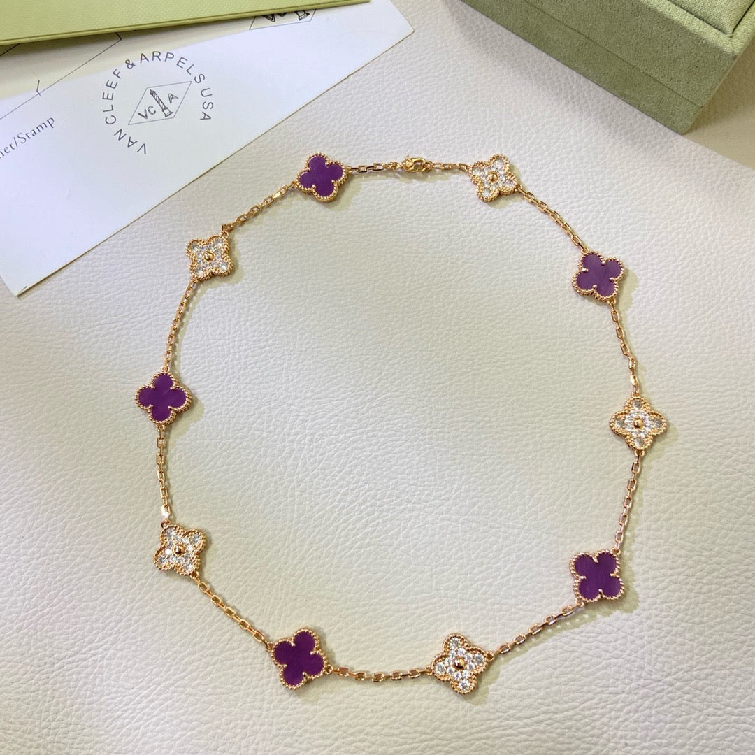 [Stars Jewelry Jewelry]CLOVER 10 MOTIFS  PURPLE VIOLET DIAMOND NECKLACE