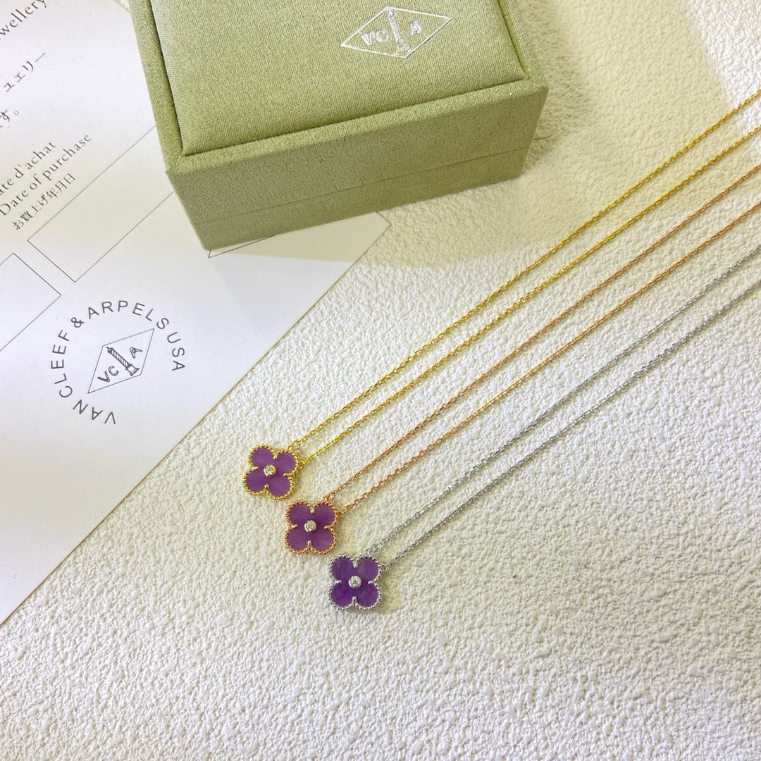 [Stars Jewelry Jewelry]CLOVER 15MM DIAMOND  PURPLE VIOLET NECKLACE