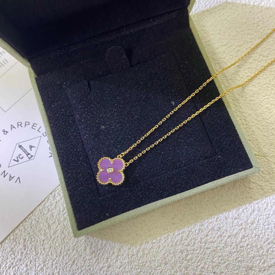 [Stars Jewelry Jewelry]CLOVER 15MM DIAMOND  PURPLE VIOLET NECKLACE