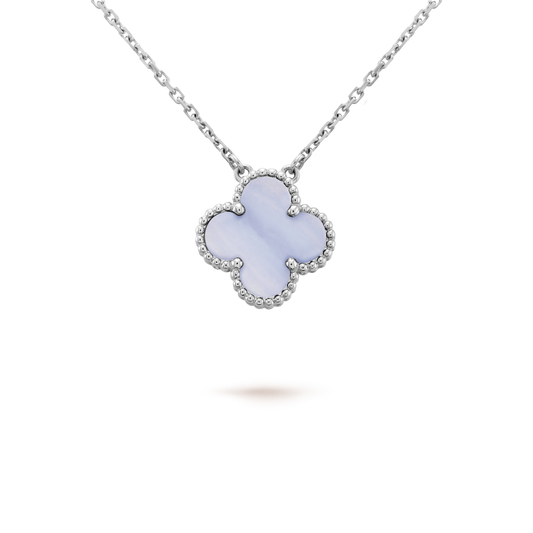 [Stars Jewelry]CLOVER 15MM BLUE CHALCEDONY NECKLACE SILVER