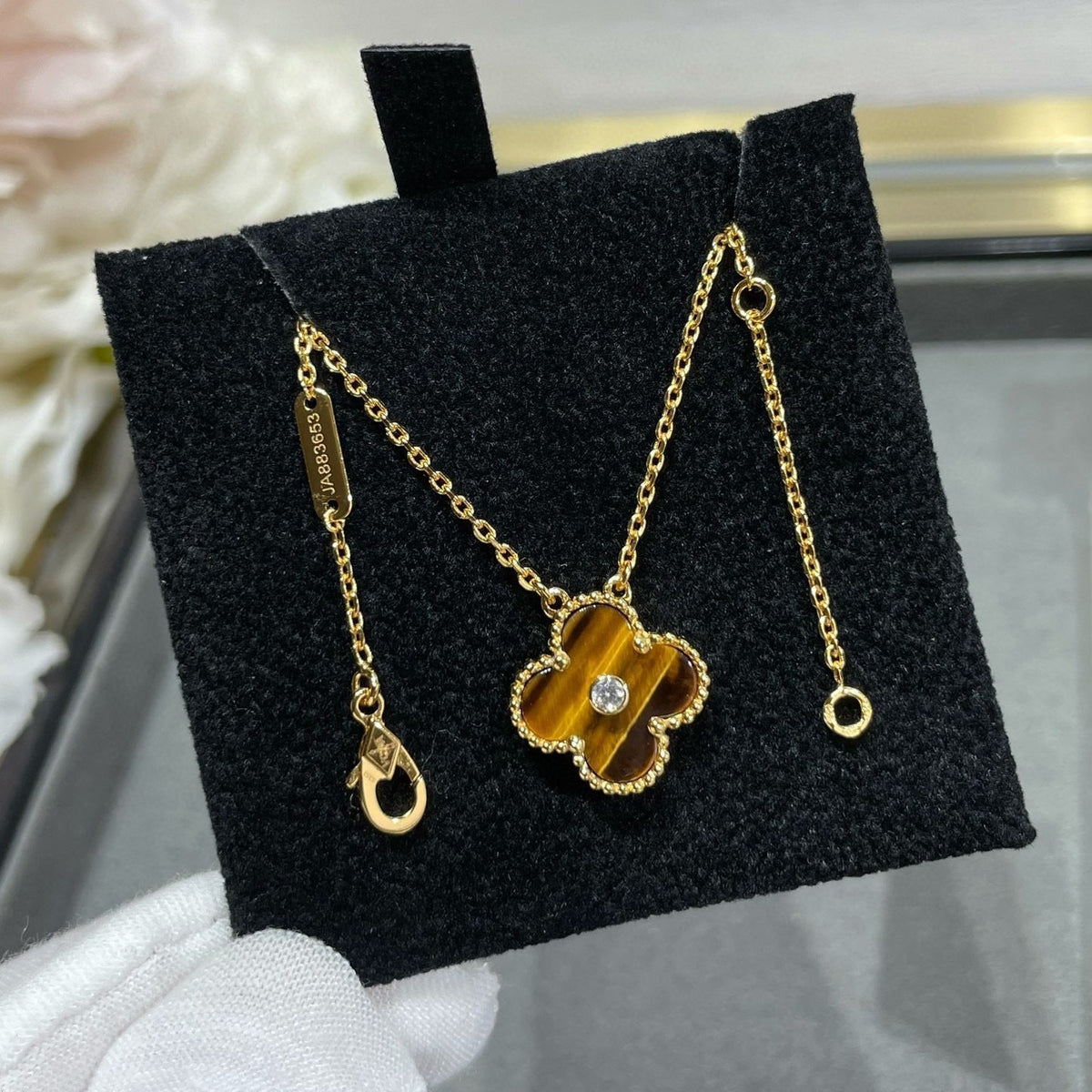 [Stars Jewelry]CLOVER 15MM DIAMOND AND YELLOW TIGER'S EYE AGATE necklace