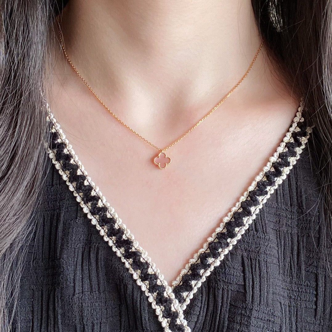 [Stars Jewelry]CLOVER 15MM PINK MOTHER-OF-PEARL SINGLE FLOWER NECKLACE