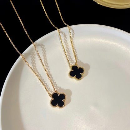 [Stars Jewelry]CLOVER 15MM BLACK ONYX SINGLE FLOWER NECKLACE