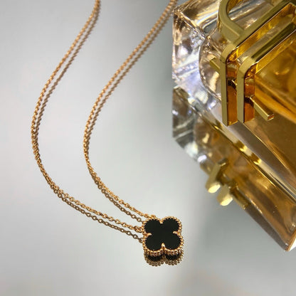 [Stars Jewelry]CLOVER 15MM BLACK ONYX SINGLE FLOWER NECKLACE
