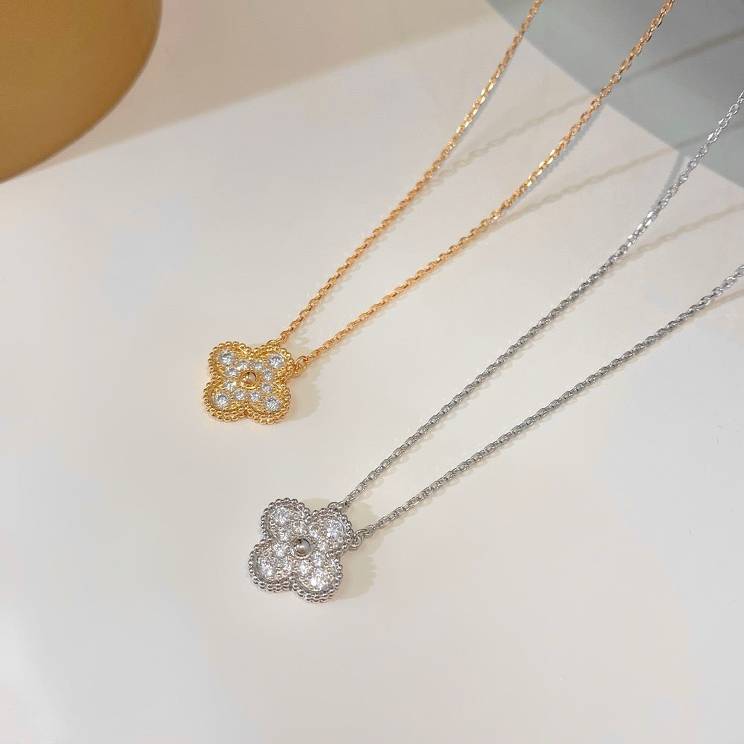 [Stars Jewelry]CLOVER 15MM DIAMOND SINGLE FLOWER NECKLACE