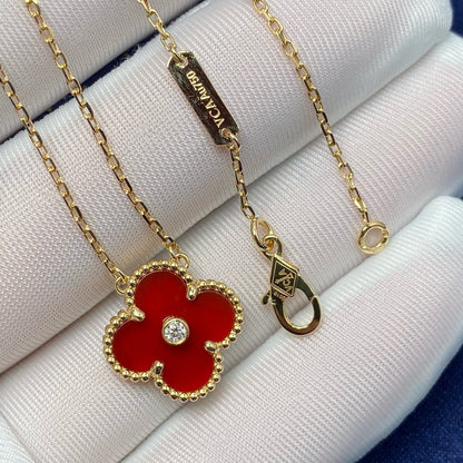 [Stars Jewelry]CLOVER 15MM DIAMOND CARNELIAN NECKLACE