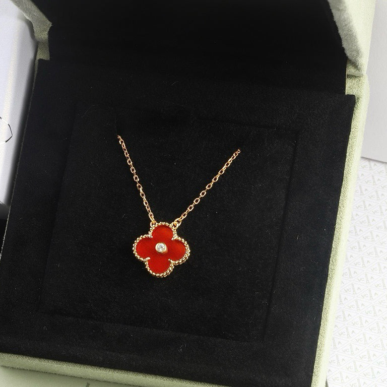 [Stars Jewelry]CLOVER 15MM DIAMOND CARNELIAN NECKLACE