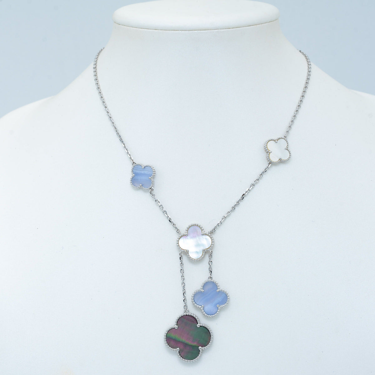 [Stars Jewelry]CLOVER MOP CHALCEDONY NECKLACE SILVER 6 MOTIF