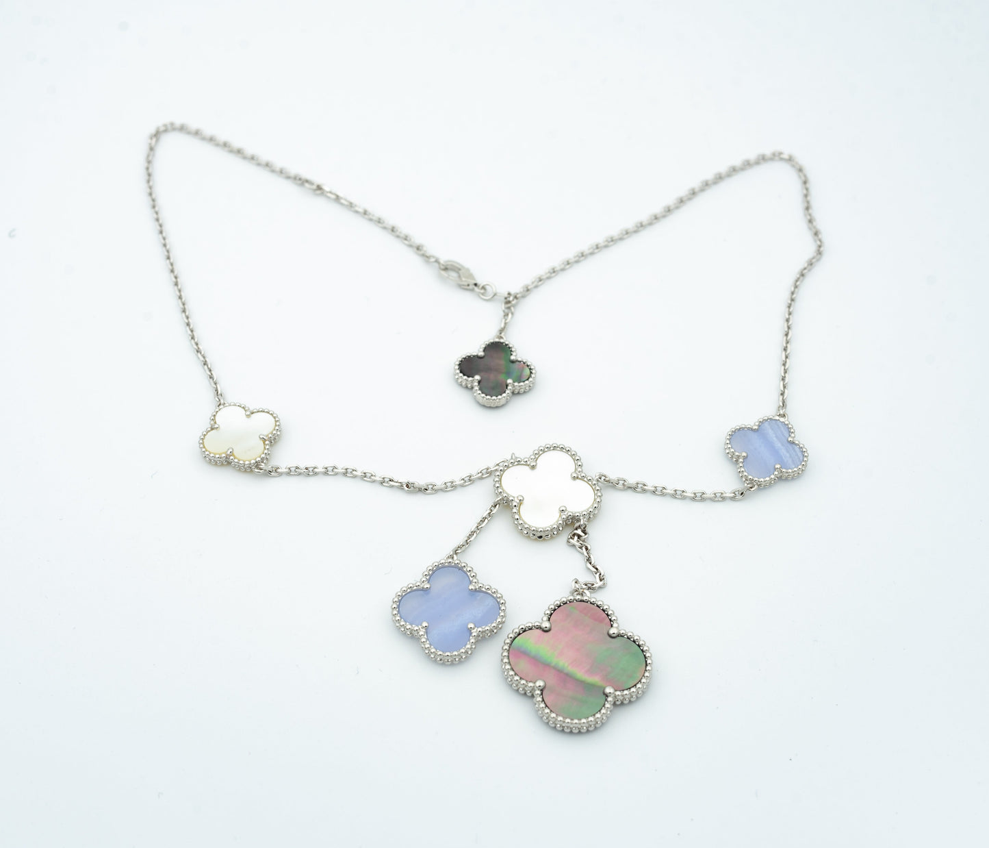[Stars Jewelry]CLOVER MOP CHALCEDONY NECKLACE SILVER 6 MOTIF