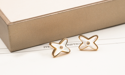 [Stars Jewelry]JEUX DE WHITE MOP PINK GOLD DIAMOND EARRINGS