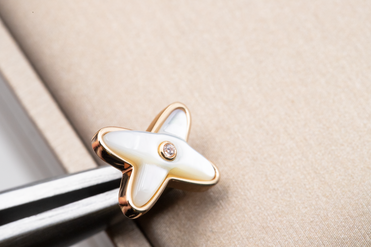 [Stars Jewelry]JEUX DE WHITE MOP ROSE GOLD DIAMOND EARRINGS