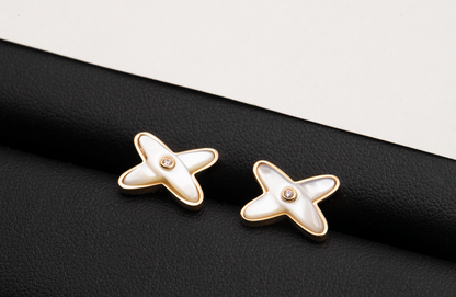 [Stars Jewelry]JEUX DE WHITE MOP ROSE GOLD DIAMOND EARRINGS