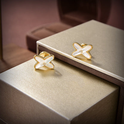 [Stars Jewelry]JEUX DE WHITE MOP GOLD DIAMOND EARRINGS