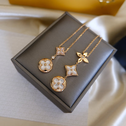 [Stars Jewelry]COLOR BLOSSOM LARIAT NECKLACE PINK GOLD WHITE MOTHER PEARL AND DIAMOND
