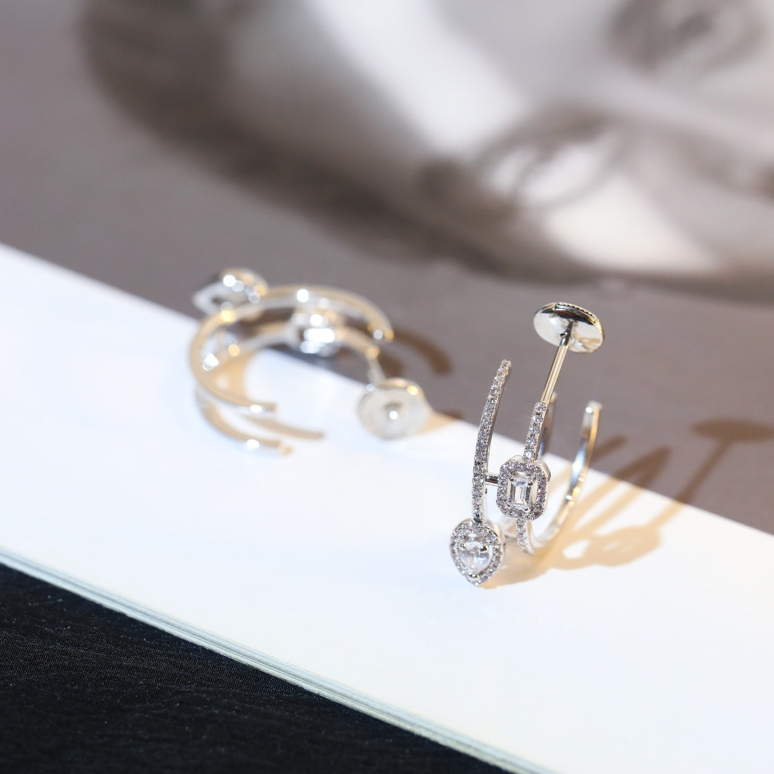 [Stars Jewelry]CREOLES MY TWIN 2 RANGS SILVER DIAMOND EARRINGS