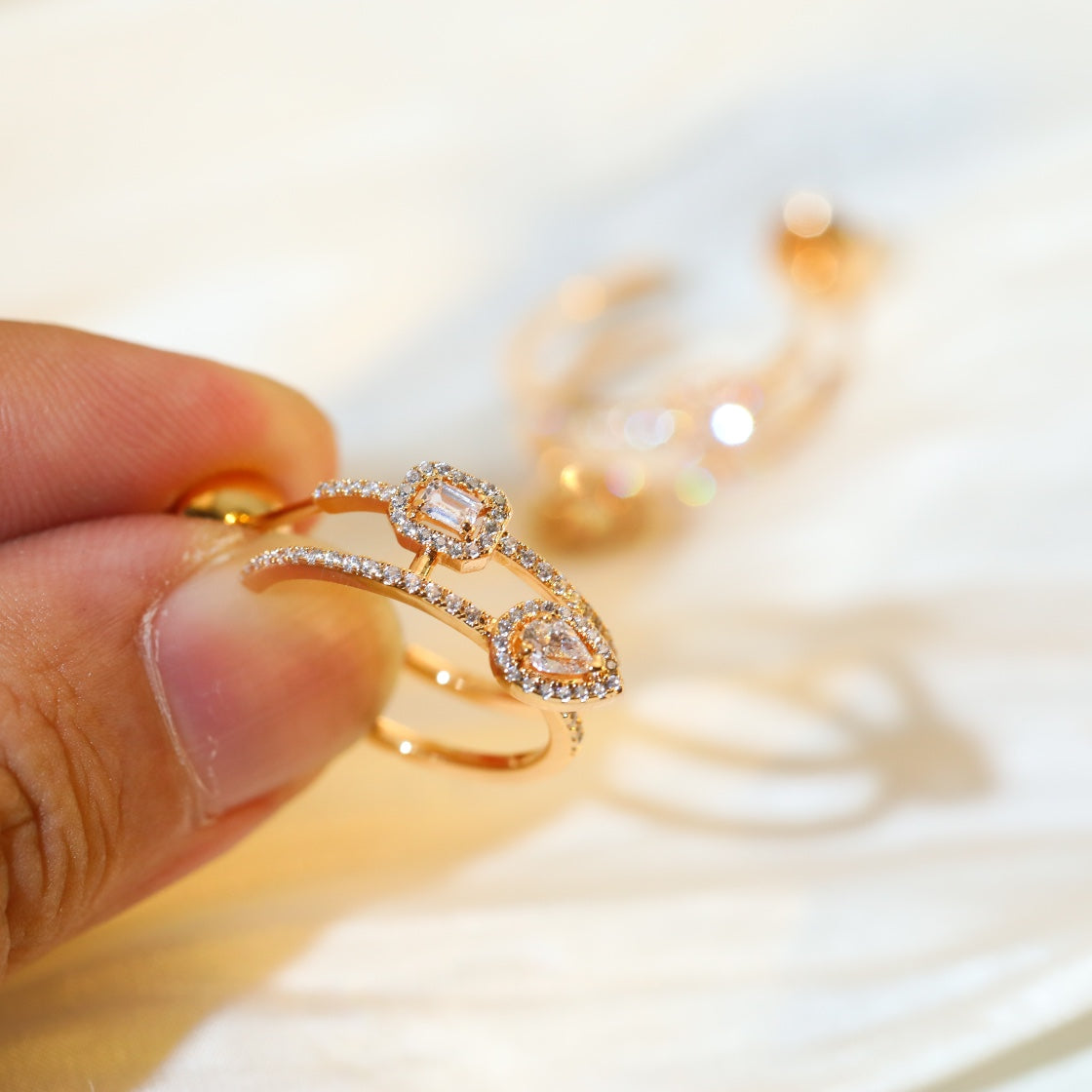 [Stars Jewelry]CREOLES MY TWIN 2 RANGS SILVER DIAMOND EARRINGS