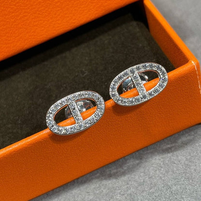 [Stars Jewelry]HM FULL DIAMOND PIG NOSE STUD EARRINGS