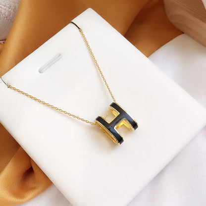[Stars Jewelry]HM CLIC BLACK ENAMEL GOLD NECKLACE