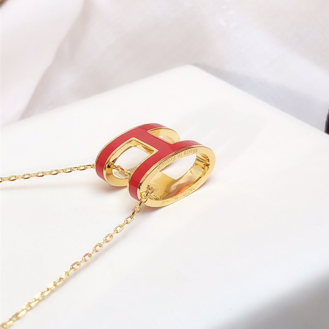 [Stars Jewelry]HM CLIC RED ENAMEL GOLD NECKLACE