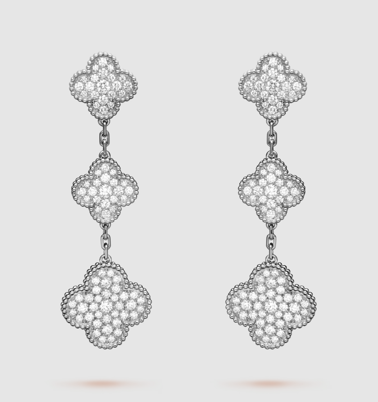 [Stars Jewelry]CLOVER 3 MOTIF DIAMOND SILVER DROP EARRINGS