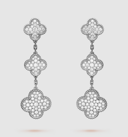 [Stars Jewelry]CLOVER 3 MOTIF DIAMOND SILVER DROP EARRINGS