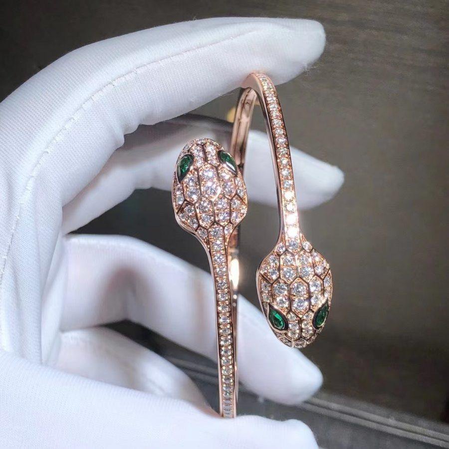 [Stars Jewelry]SERPENTI BRACELET PINK GOLD MALACHITE DIAMOND DOUBLE SNAKE