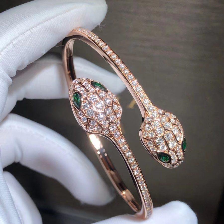[Stars Jewelry]SERPENTI BRACELET PINK GOLD MALACHITE DIAMOND DOUBLE SNAKE