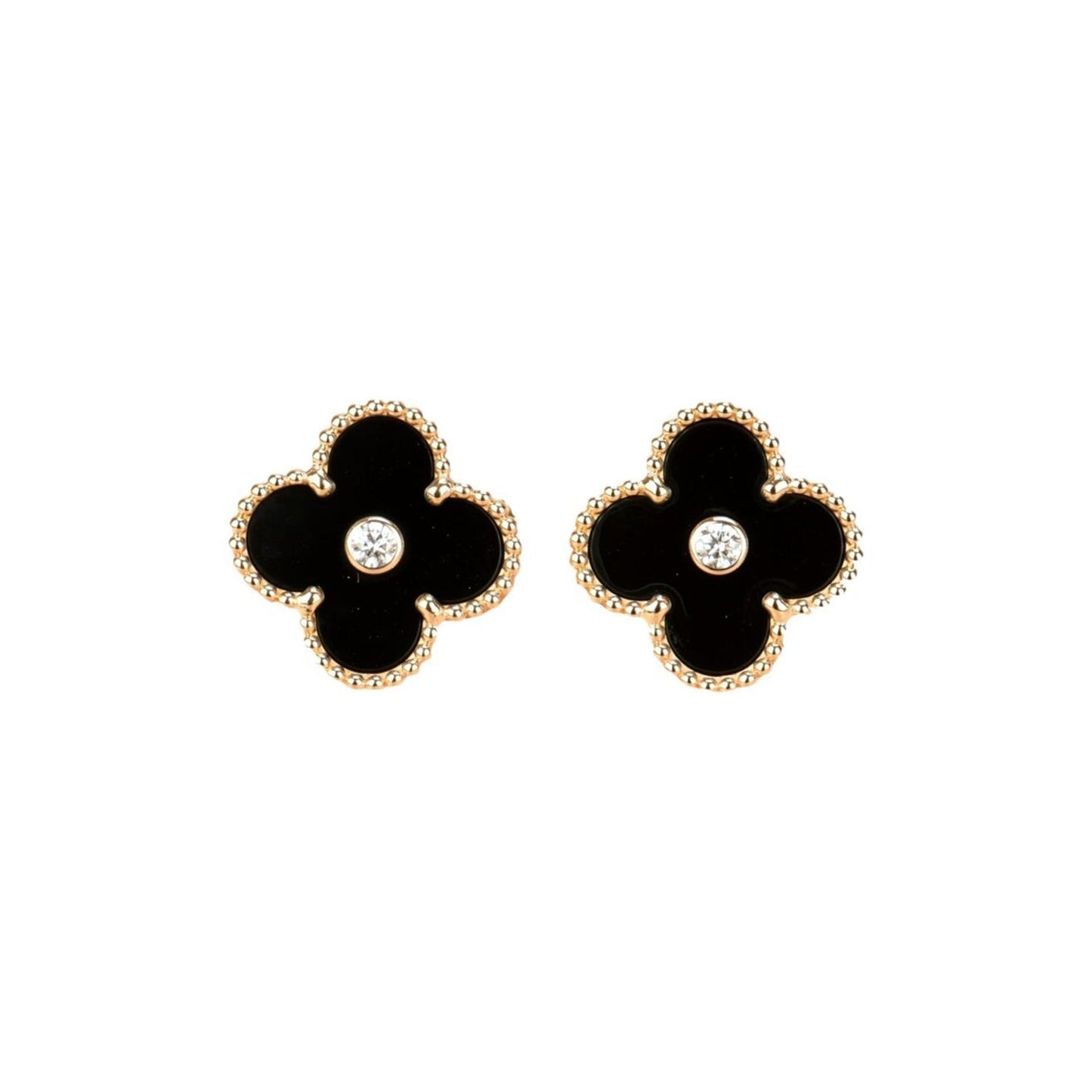[Stars Jewelry]CLOVER MEDIUM 1 MOTIFS ONYX DIAMOND EARRINGS