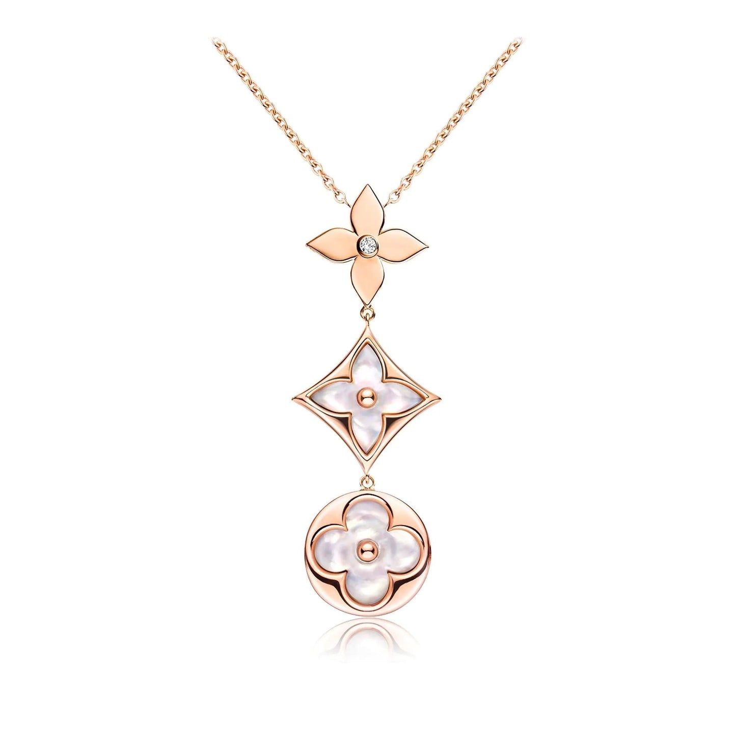 [Stars Jewelry]COLOR BLOSSOM LARIAT NECKLACE PINK GOLD WHITE MOTHER PEARL AND DIAMOND