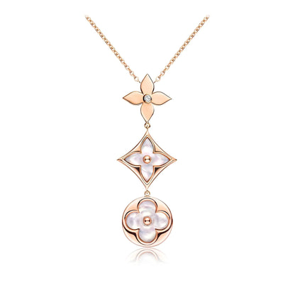 [Stars Jewelry]COLOR BLOSSOM LARIAT NECKLACE PINK GOLD WHITE MOTHER PEARL AND DIAMOND