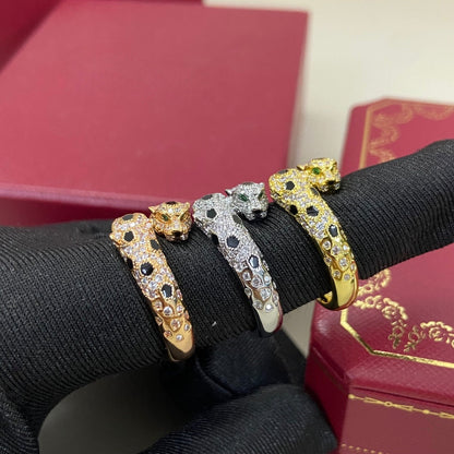 [Stars Jewelry]FULL DIAMOND DOUBLE LEOPARD HEAD RING