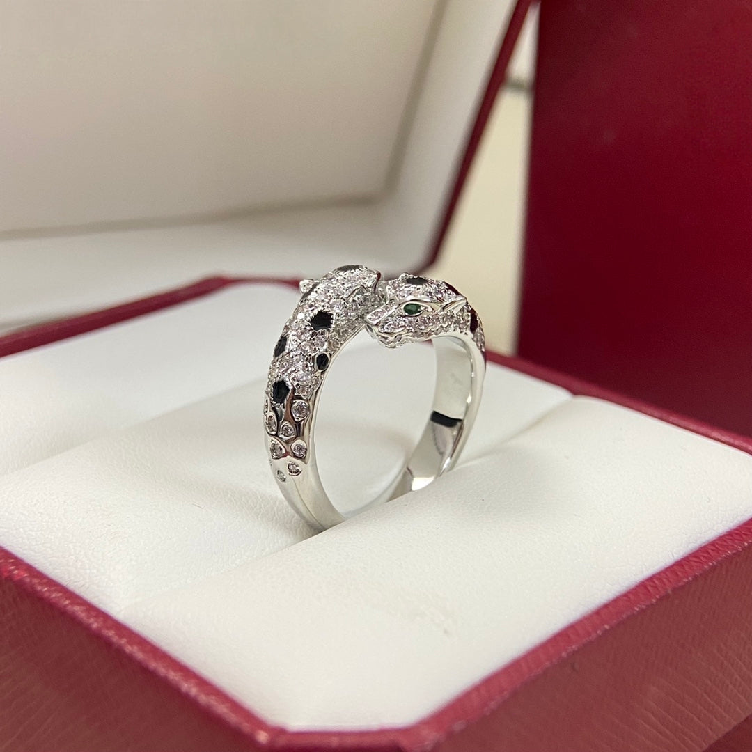 [Stars Jewelry]FULL DIAMOND DOUBLE LEOPARD HEAD RING