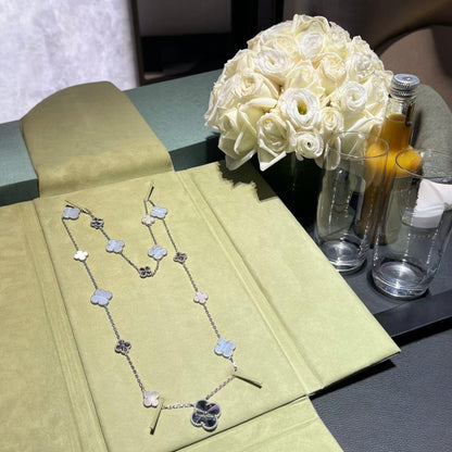 [Stars Jewelry]DETACHABLE CLOVER 15(11+4) FLOWER SILVER NECKLACE SET