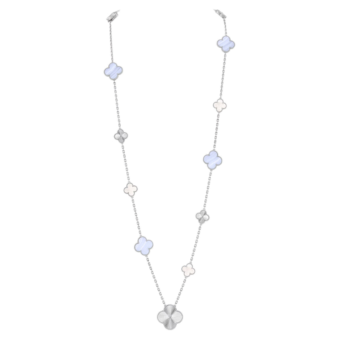 [Stars Jewelry]DETACHABLE CLOVER 15(11+4) FLOWER SILVER NECKLACE SET