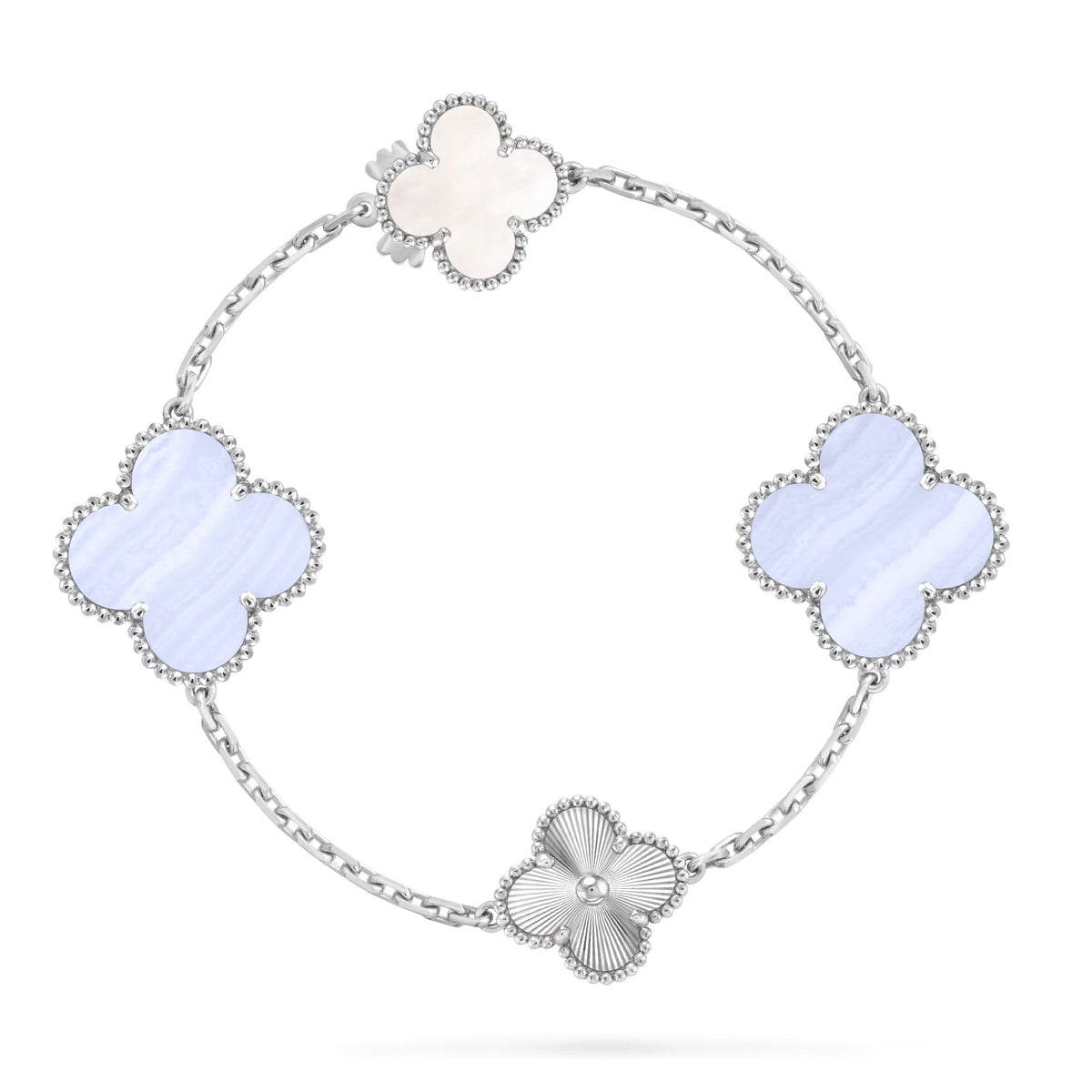 [Stars Jewelry]DETACHABLE CLOVER 15(11+4) FLOWER SILVER NECKLACE SET