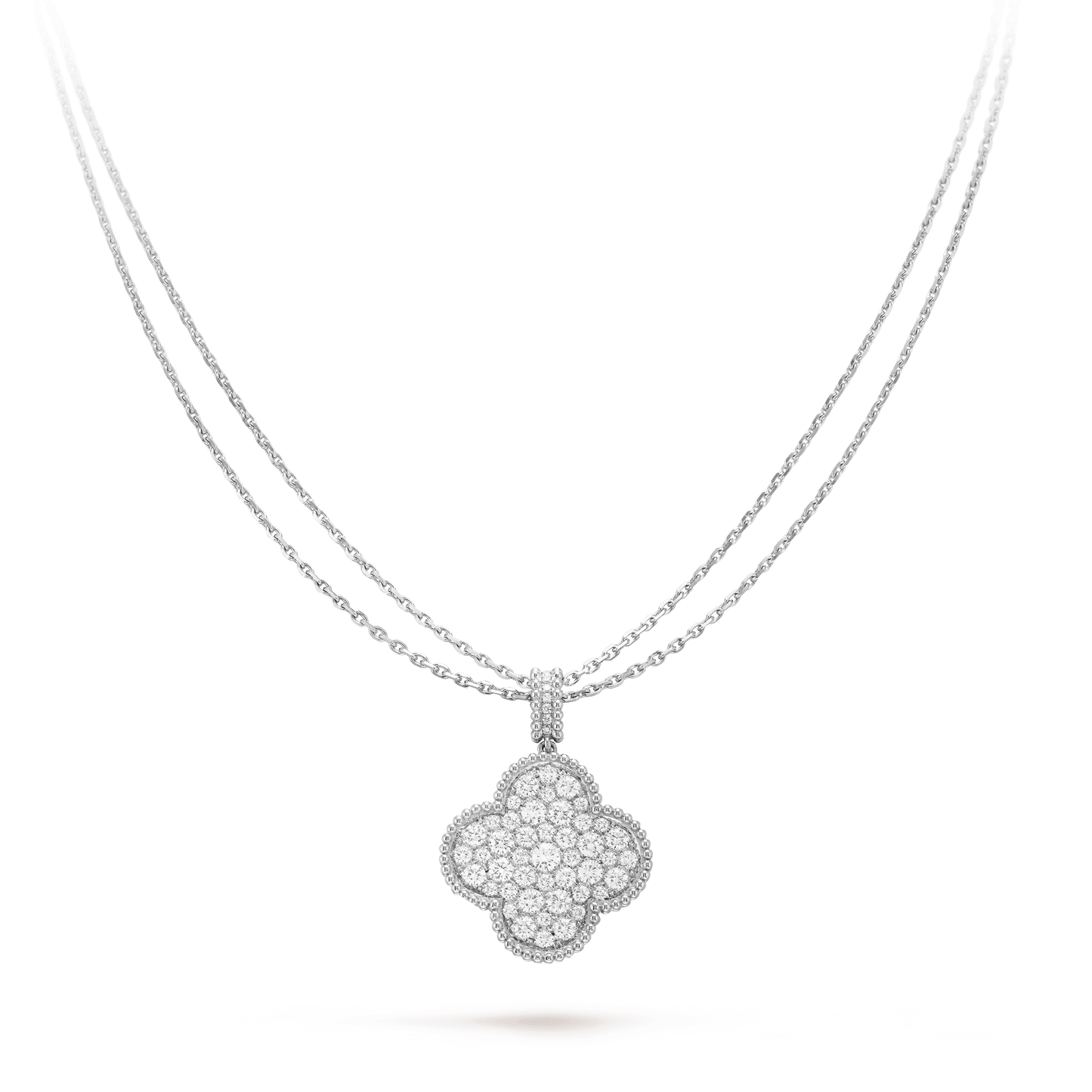 [Stars Jewelry]CLOVER 25MM SILVER FULL DIAMOND BIG CLOVER NECKLACE