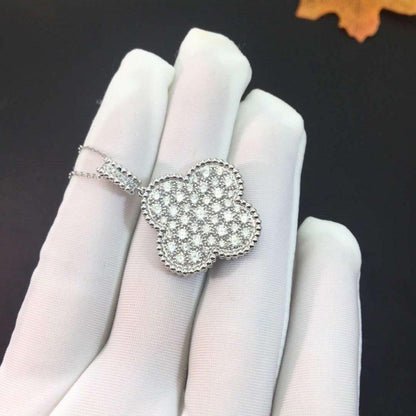 [Stars Jewelry]CLOVER 25MM SILVER FULL DIAMOND BIG CLOVER NECKLACE