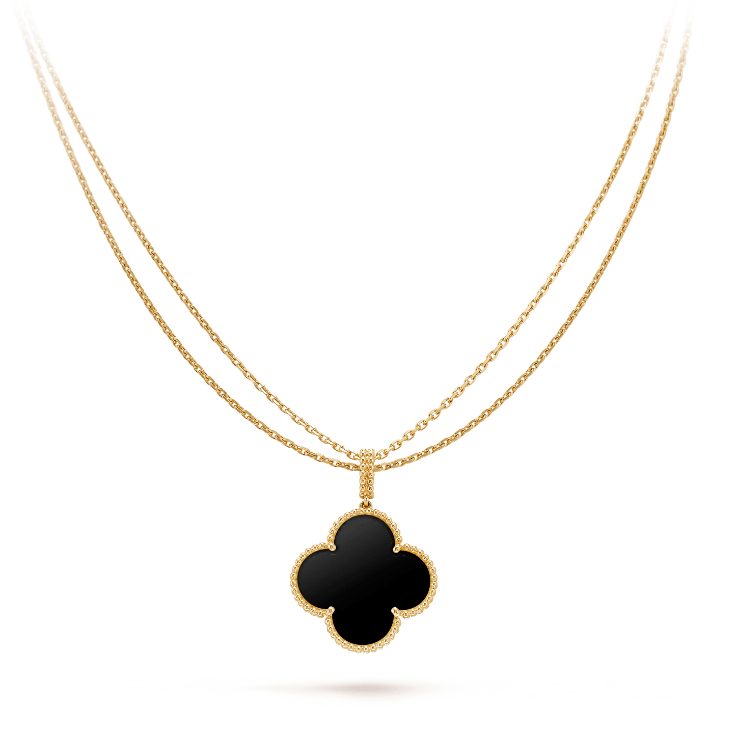 [Stars Jewelry]CLOVER 25MM GOLD ONYX BIG CLOVER NECKLACE