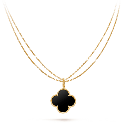 [Stars Jewelry]CLOVER 25MM GOLD ONYX BIG CLOVER NECKLACE