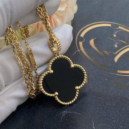 [Stars Jewelry]CLOVER 25MM GOLD ONYX BIG CLOVER NECKLACE