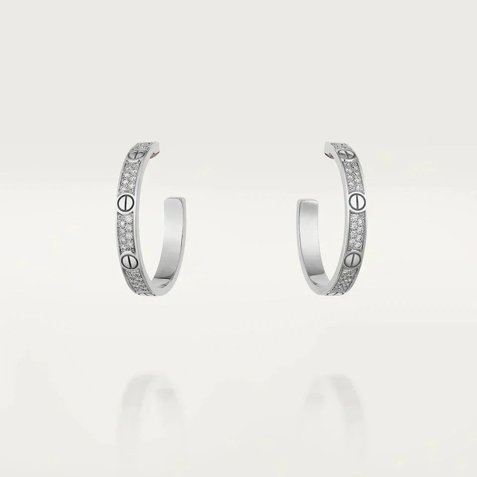 [Stars Jewelry]LOVE DIAMOND SILVER HOOP EARRINGS