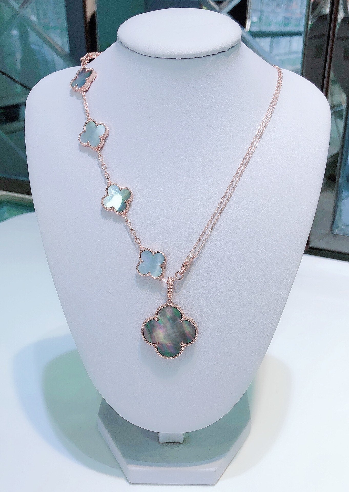 [Stars Jewelry]COMBINED BRACELET 5 MOTIFS AND NECKLACE DARK MOP ROSE GOLD
